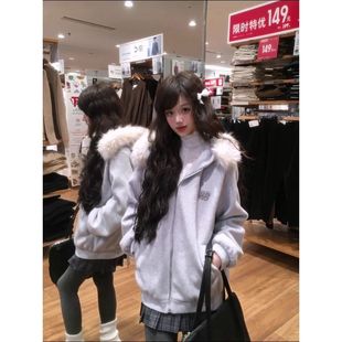 原创jk秋冬外套连帽卫衣女可拆卸加绒加棉加厚款开衫外套2025新款