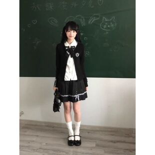 【首尔旧信】黑色收腰针织学院风衬衫百褶裙百搭韩系制服套装春秋