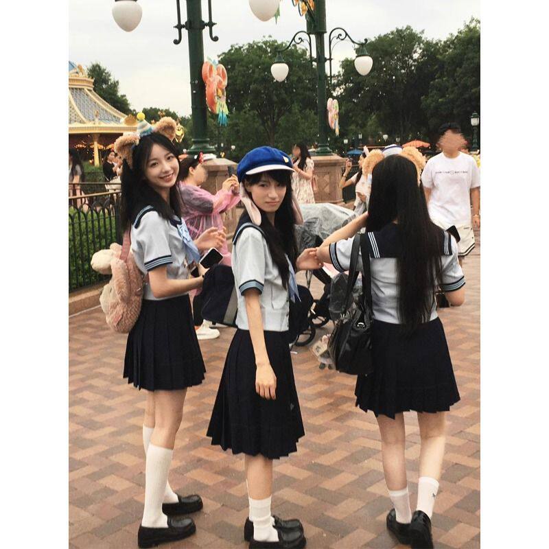 LBTUPR穿搭环球影城疯狂动物城夏日蓝色中裙收腰水手服jk制服套装