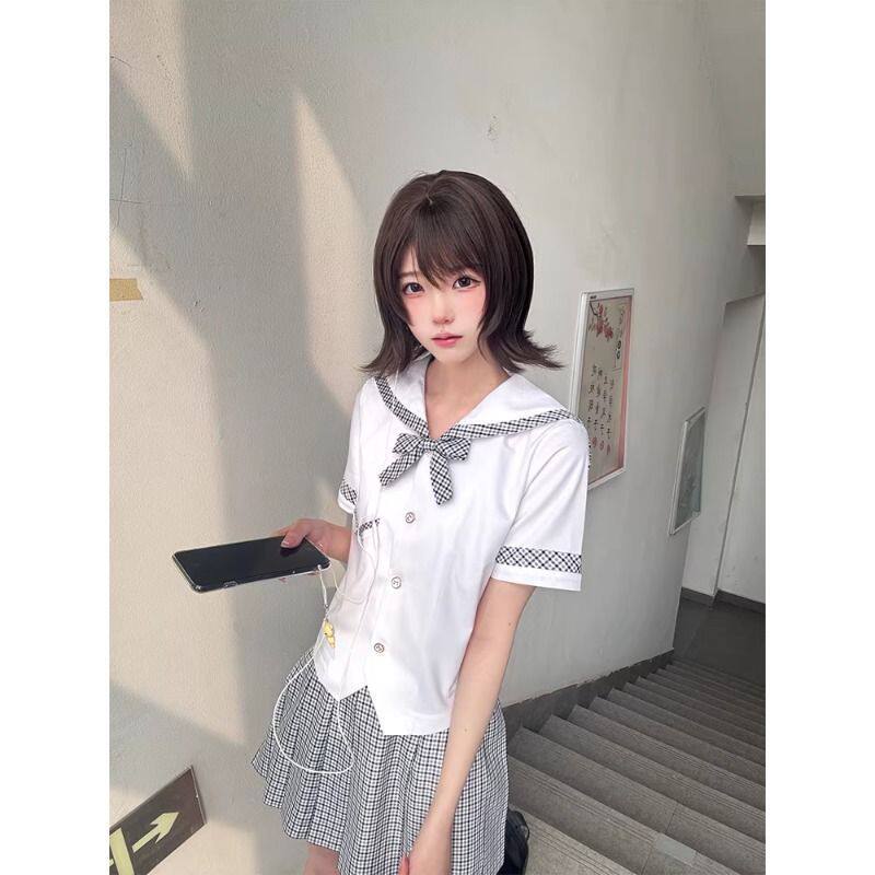 澜岛中夏季日系JK制服水手服短袖夏服格裙学院风套装夏百褶裙