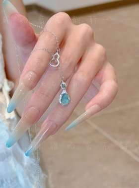 翡翠小葫芦纯银女款天然蓝水新中式玉石情人节项链送女友520礼物