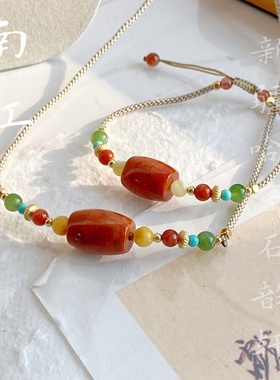 石韵轩无优化天然南红吊坠手链