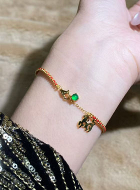 马年有福翡翠木马银编红绳手链