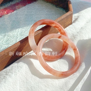 桃花酿金丝玉·石韵轩天然玉手镯桃红樱花粉仙气细圆条少女新中式