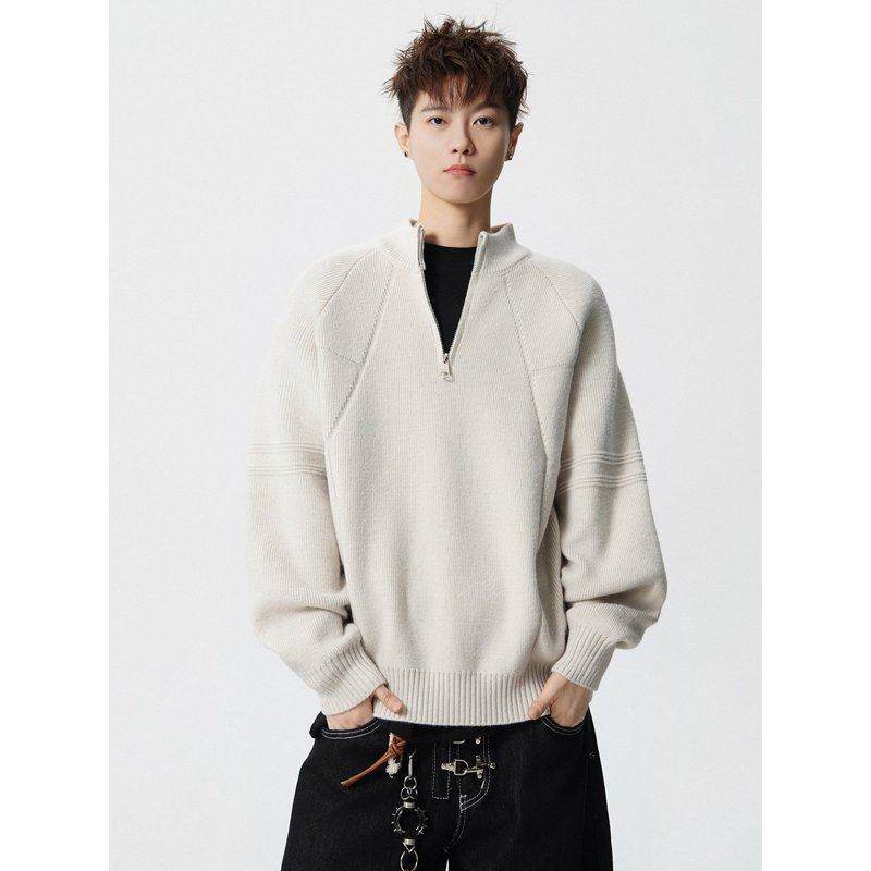 小青少年套头半拉链毛衣泥家立领针织衫妮力纯色上衣街头嘻哈潮流