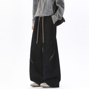 小青少年弯刀休闲裤男泥家阔腿牛仔裤妮力宽松长裤子街头嘻哈潮流