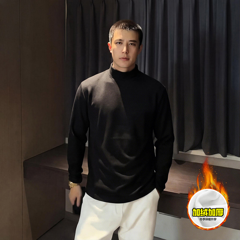 小青少年400克重磅长袖T恤尼妮家半高领打底针织衫街头嘻哈潮流力