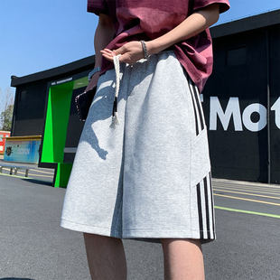 小青少年三条杠运动短裤男女尼妮家松紧腰条纹五分裤子街头潮流力