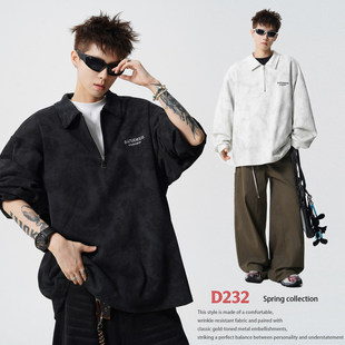 小青少年套头半拉链扎染卫衣泥家翻领上衣妮力外套男街头嘻哈潮流