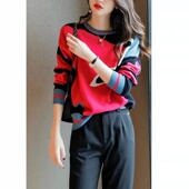 清仓捡漏专柜外贸欧货大牌高端女装 秋冬撞色复古慵懒风针织毛衣