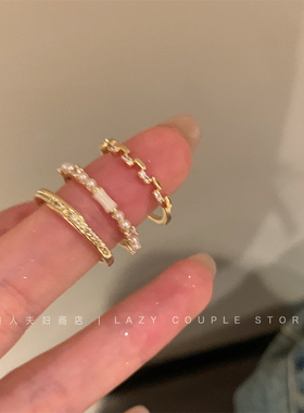 显手细三件套锆石素圈叠戴戒指