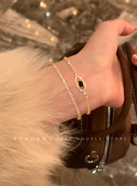 超闪锆石蓝色椭圆眼睛可调节手链