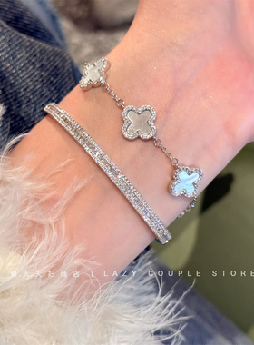 名媛轻奢精致四叶草锆石贝母手链