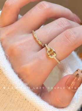 轻奢猪鼻子素圈叠戴戒指女