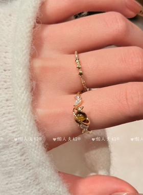 高级感美拉德复古虎眼石叠戴指环