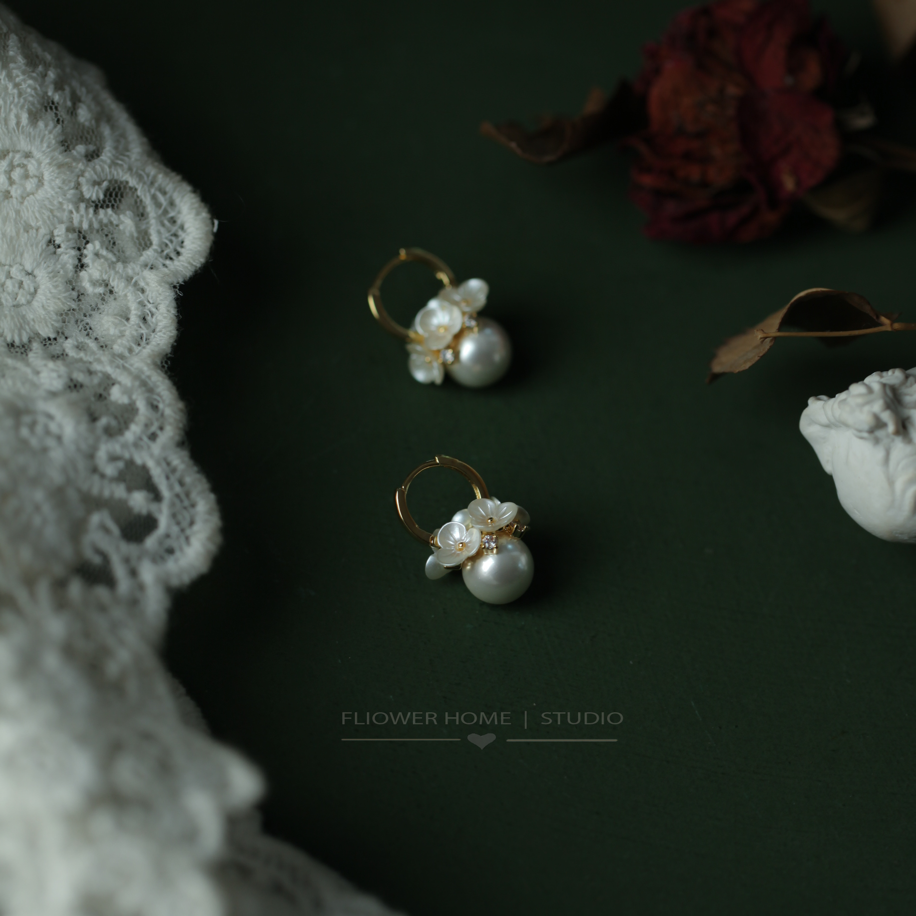 花宿studio 玖野~设计高质感绣球花耳环耳圈女气质优雅宫廷复古