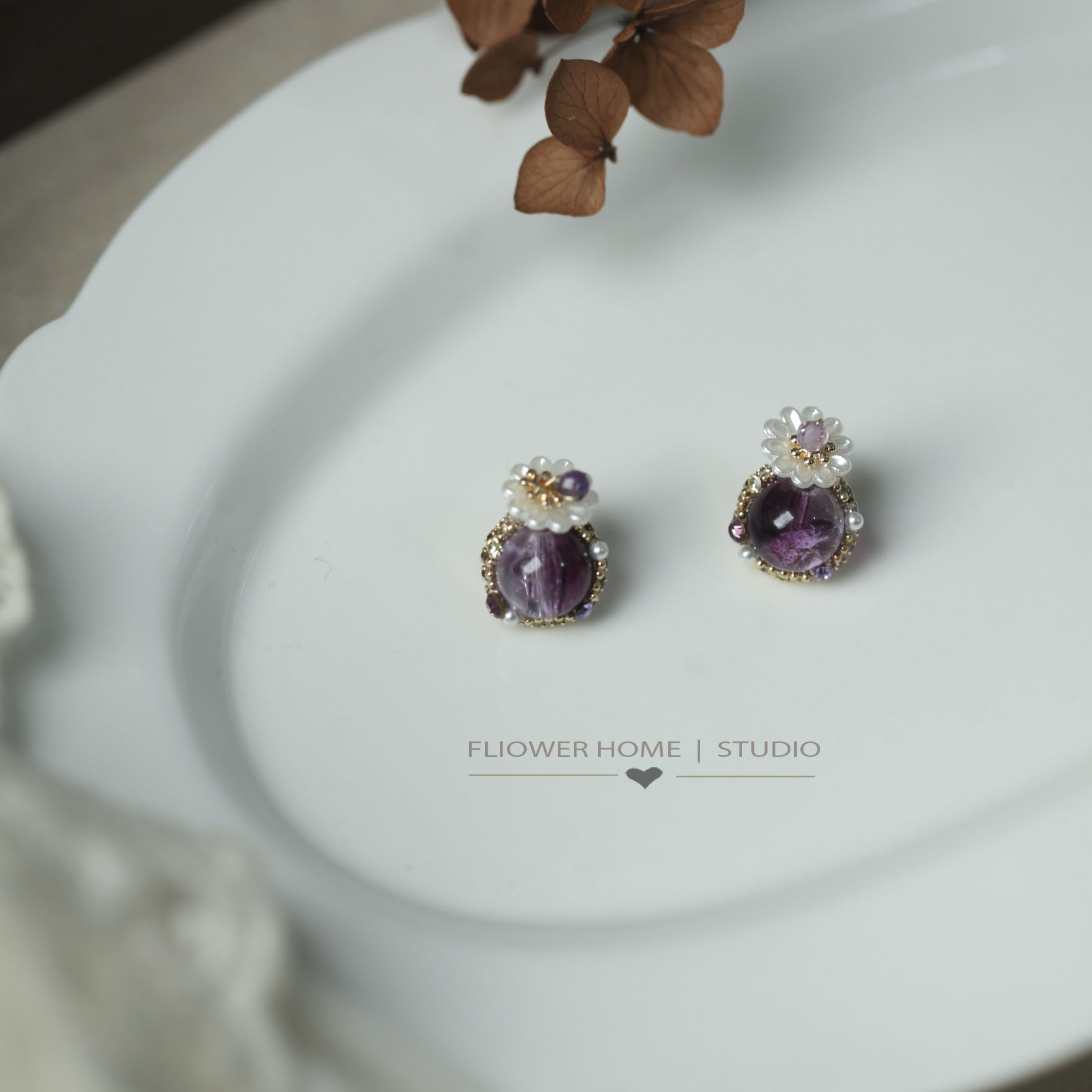 紫水晶裂纹耳钉耳环女复古文艺