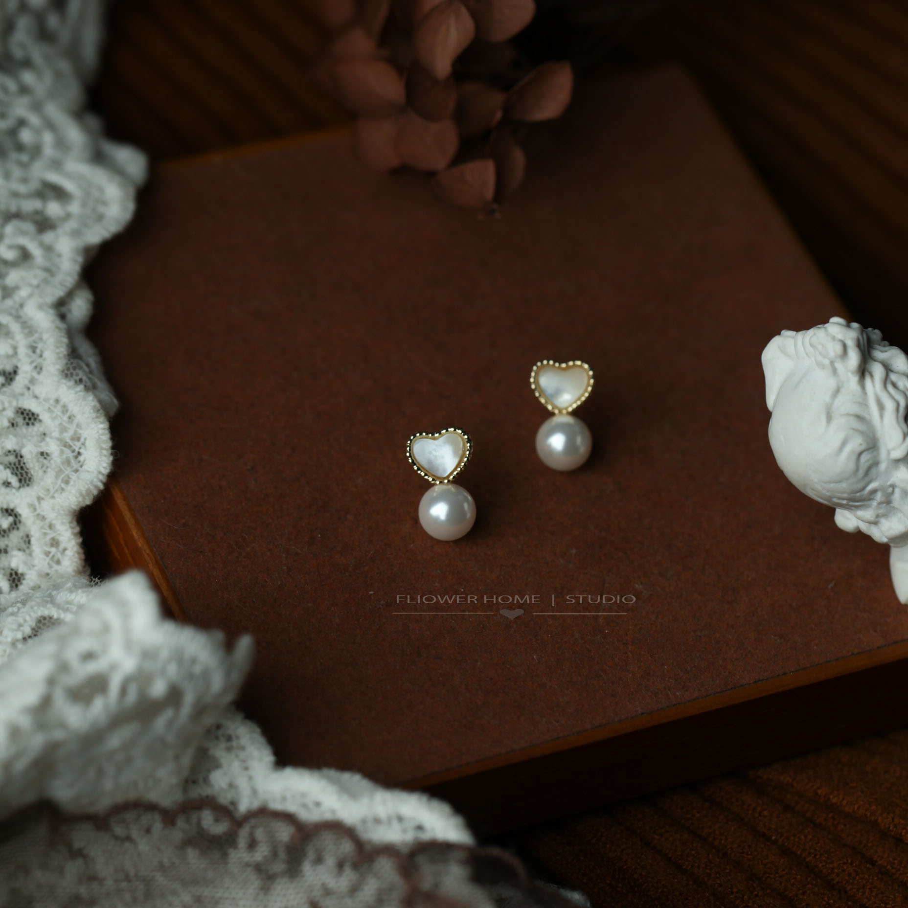 爱心贝母珍珠耳钉耳环女高质感