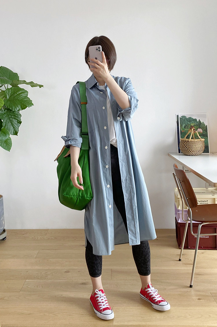 大爱自留 英系复古梦幻双股色织珠光质感长款衬衫裙连衣裙