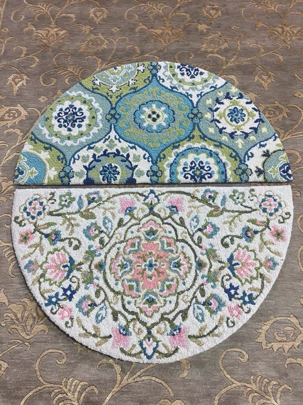 出口美式手工地毯地垫100*58cm海绵加厚柔软半圆家用法式复古唯美