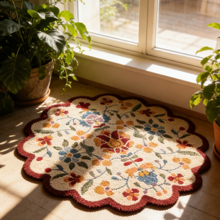 外贸出口尾货手工针织羊毛地毯客厅卧室床边毯美式艺术复古圆形