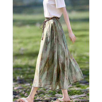 水墨印花半身裙女夏季高腰长裙