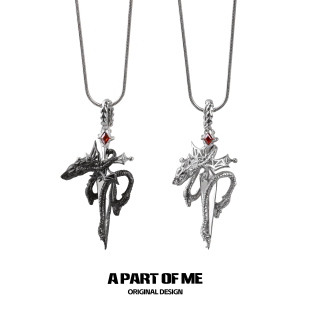 原创小众设计黑龙项链红宝石宝剑蛇骨链抽拉可调节暗黑风毛衣链