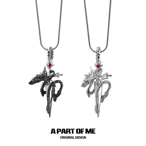 原创小众设计黑龙项链红宝石宝剑蛇骨链抽拉可调节暗黑风毛衣链