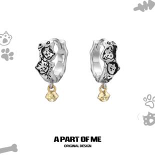 小众涂鸦小狗猫咪耳环女原创设计冷淡风高级感耳扣可爱铃铛耳饰