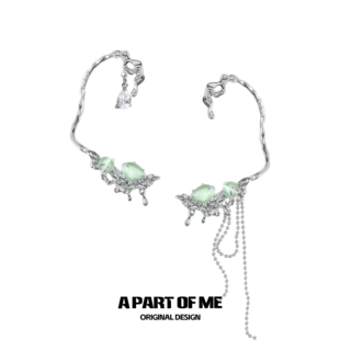 绿洲系列 耳夹高级感绿猫眼石小众无耳洞流苏耳挂 原创新中式