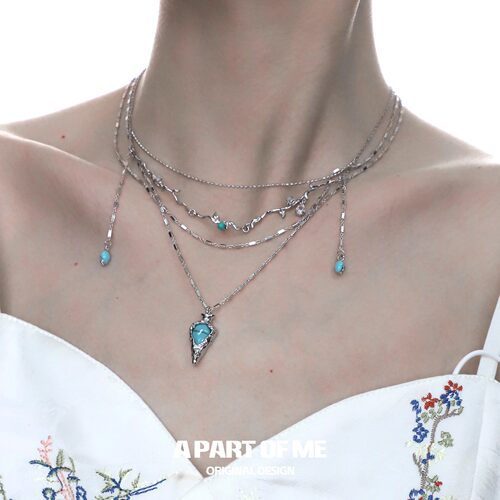 苦夏系列绿松石项链原创小众设计花瓶多层流苏颈链新中式高级感