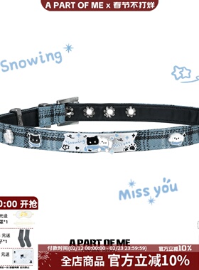 可爱辣妹 原创雪地黑猫小白狗蓝色皮革项圈小众chocker项链y2k