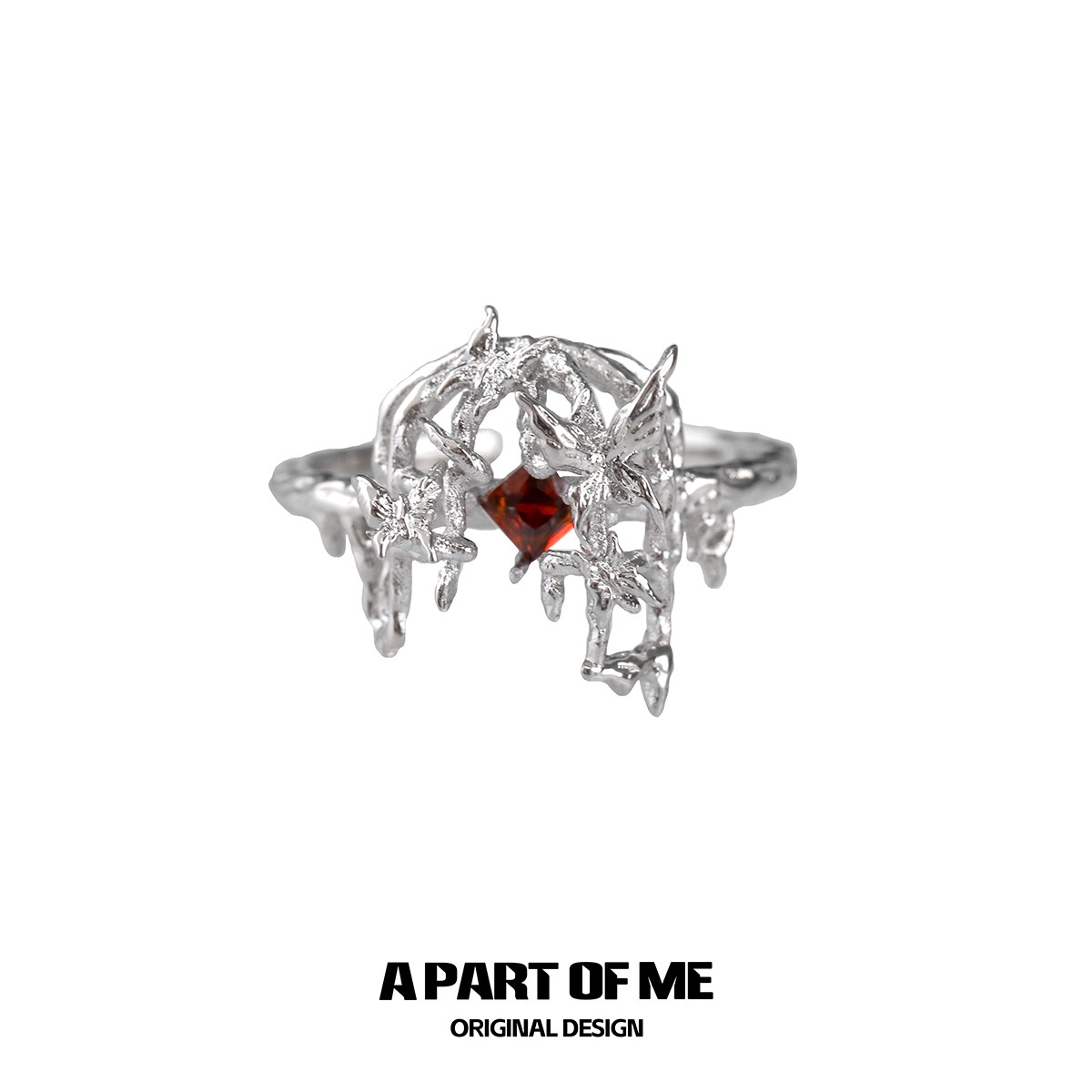 原创纯银蝴蝶笼戒指高级感小众设计锆石食指戒