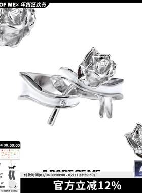 送自己的礼物 原创925纯银戒指女玫瑰蝴蝶结白色丝带小众高级感