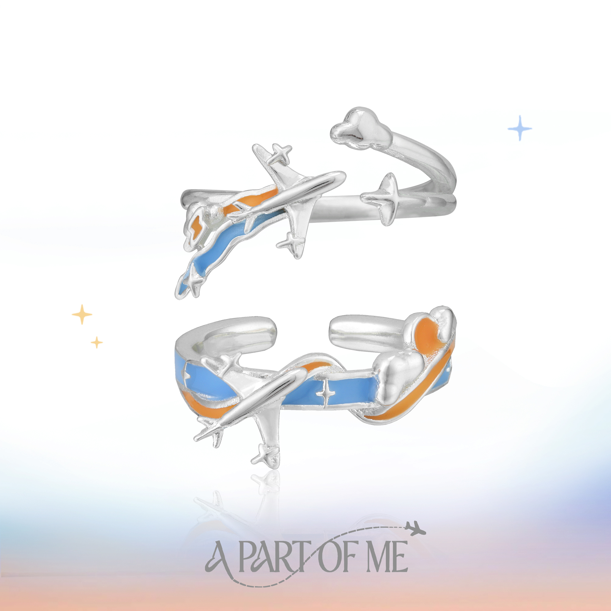 晨昏航线925纯银飞机戒指异地恋情侣对戒