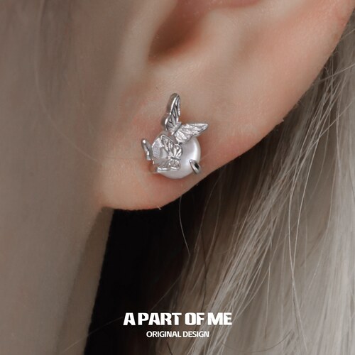 流蝶影系列925纯银蝴蝶mini耳钉白蝶贝养耳洞小众高级感冷淡耳饰