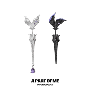 原创鱼尾镖宝剑穿刺耳针小众设计暗黑紫色耳钉耳环高级辣妹耳饰