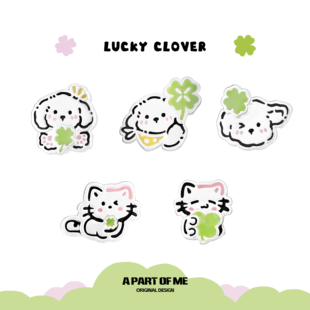 人 原创四叶草猫咪小狗耳钉甜酷耳环925银针耳饰 我要你幸福