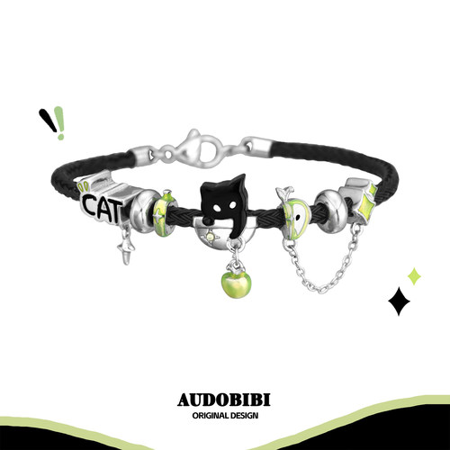 AUDOBIBI黑猫青苹果编绳手链