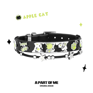 敲可爱 原创小众设计甜酷皮革手环手镯 黑猫青苹果手链新款