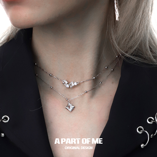 极闪高级感925纯银项链不掉色小众设计镶钻双层锁骨链简约冷淡风