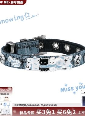 可爱辣妹 原创雪地黑猫小白狗手链小众设计甜酷蓝色皮革手环手镯