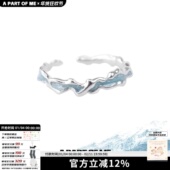 纯银蓝色戒指开口小众设计高级感冷淡风食指戒2024秋冬季 新款