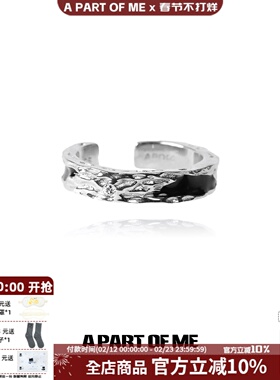 原创设计小众纯银黑色开口戒指可调暗黑冷淡风镶钻食指戒情侣对戒