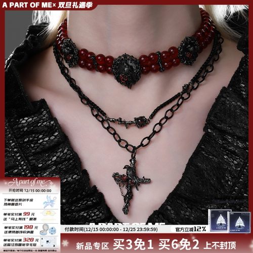 封神！原创乌鸦双层叠戴项链chocker十字架秋冬毛衣链高级感颈链