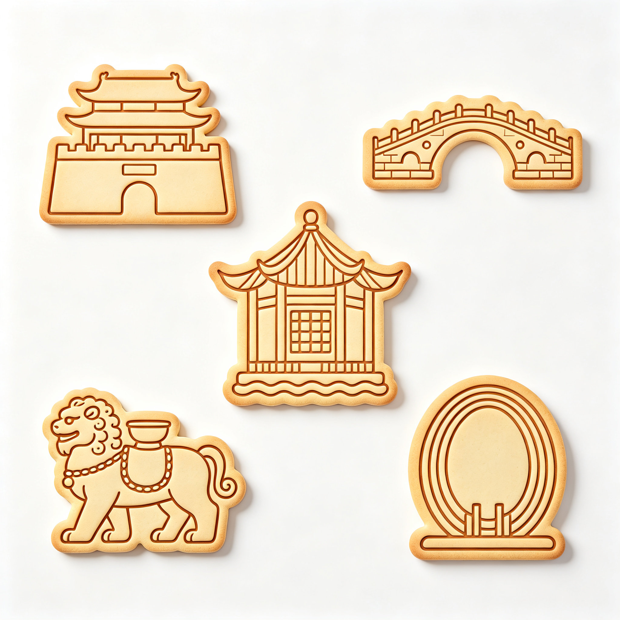 河北文创饼干模具山海关赵州桥避暑山庄铁狮子雄安烘焙模具糖霜图片