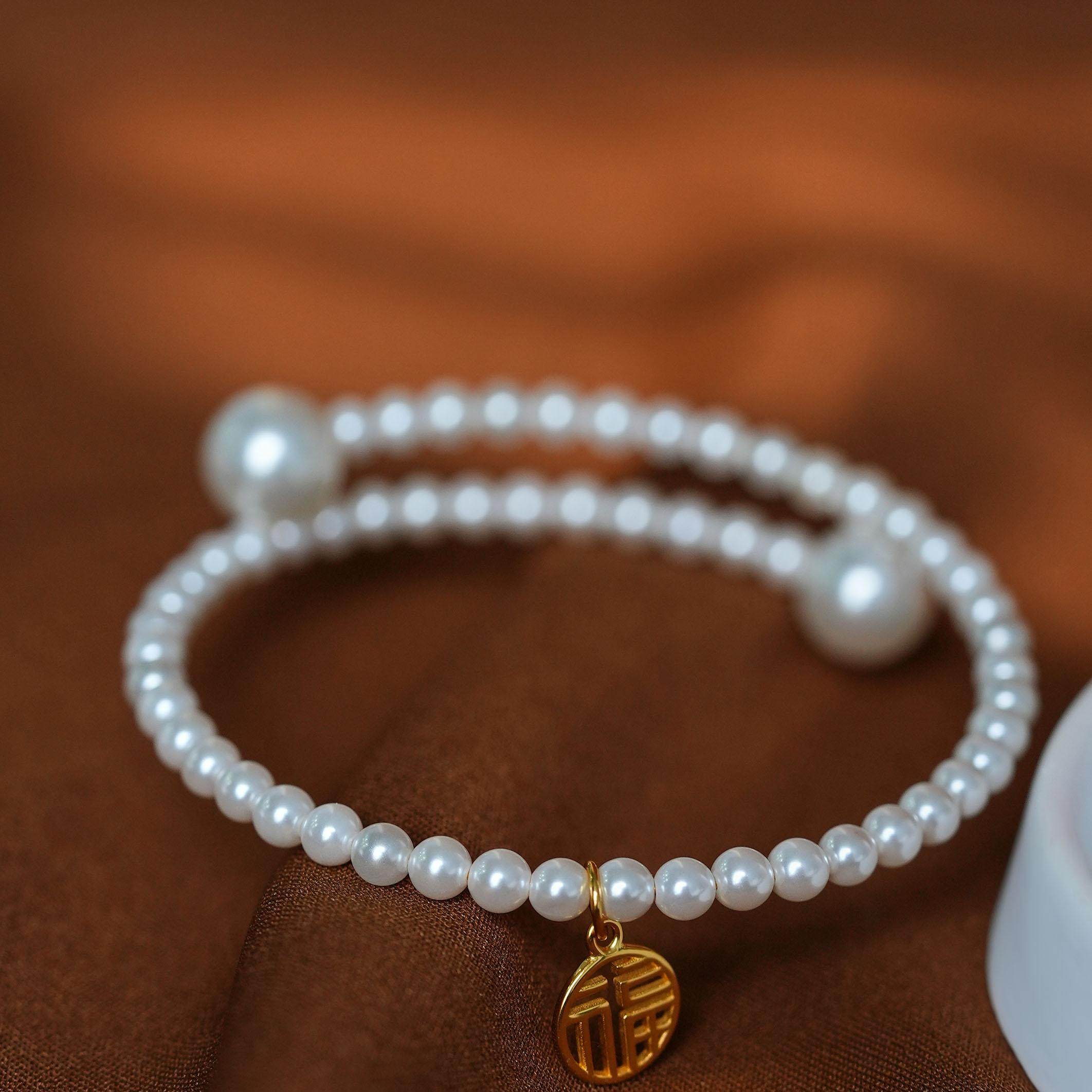 白色Baby串珠手镯时尚小福牌百搭珠珠气质手串女,饰品/流行首饰/时尚饰品新,银饰手镯,淘宝优惠券,粉丝福利购,淘宝优惠卷