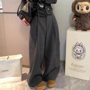 年终亏清！韩系松弛老钱高腰显瘦西装加绒阔腿裤2025冬季压褶拖地
