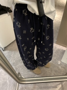 [香蕉派派]KT猫遛弯裤卡通印花春款薄卫裤休闲裤女宽松显瘦直筒裤