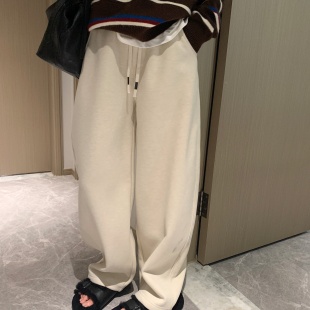 韩系小个子运动阔腿卫裤 保暖加绒 女高腰显瘦休闲直筒 香蕉派派